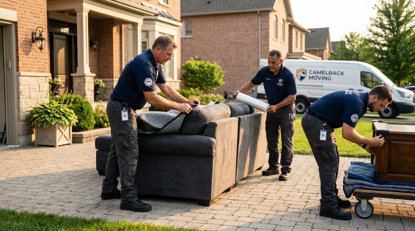 Large estate moving crew wrapping furniture in Kane, PA
