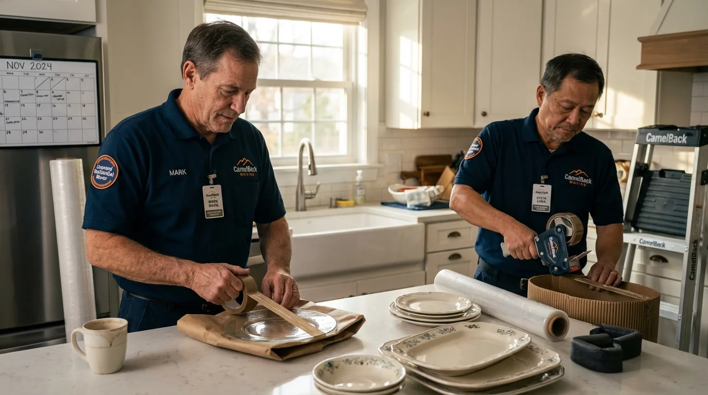 Professional crew packing kitchen dishware in Kane, PA